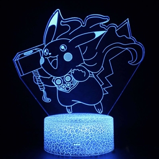 Pikachu Thor 3D lamper med fjernbetjening - 16 farver - dæmpbar